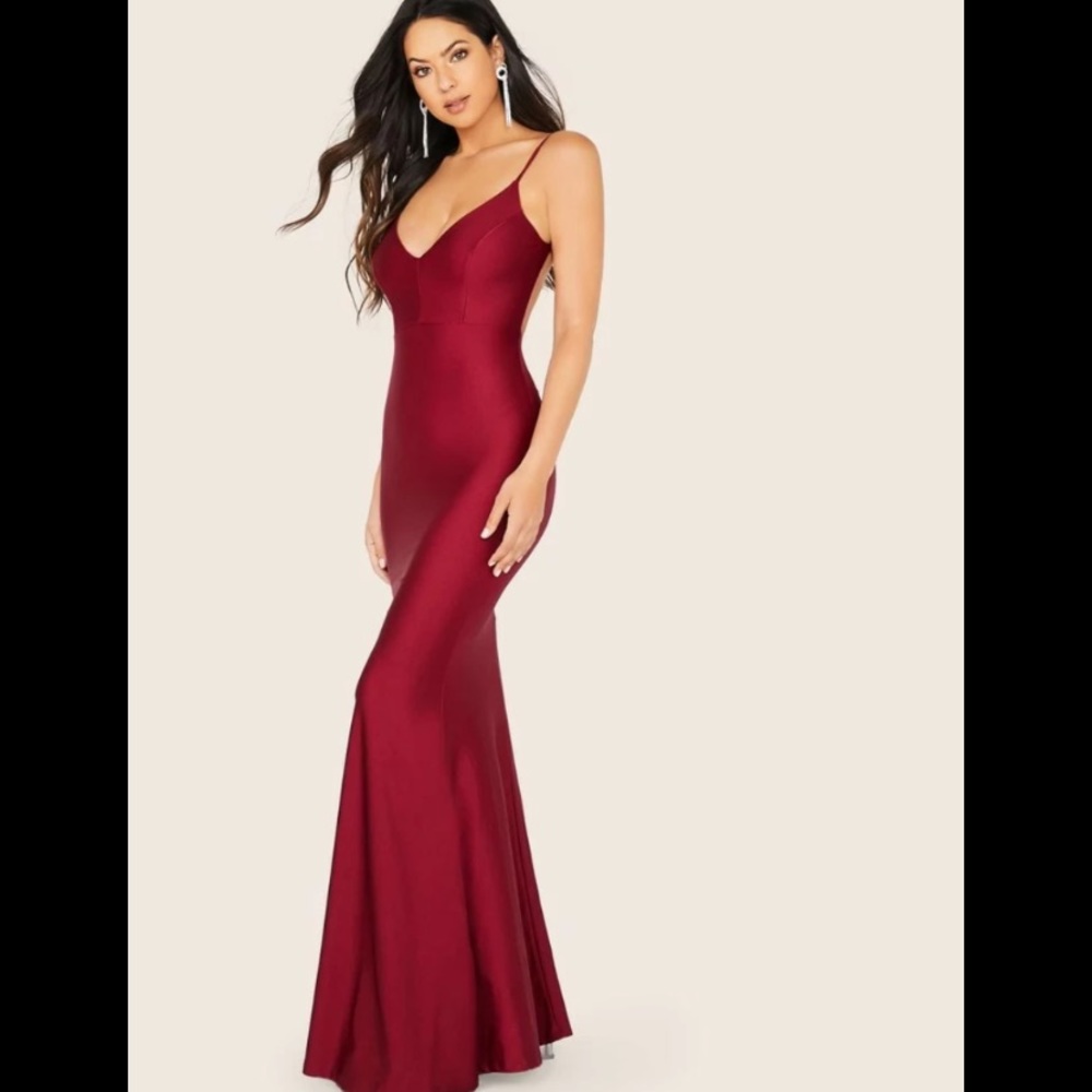Ruched detail open back fishtail cami dress